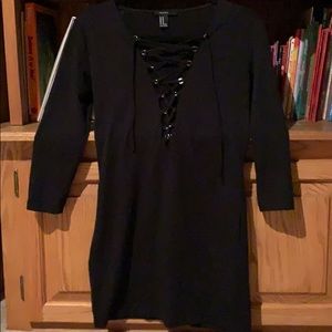 Black Tie Up Three Quarter Sleeve Dress